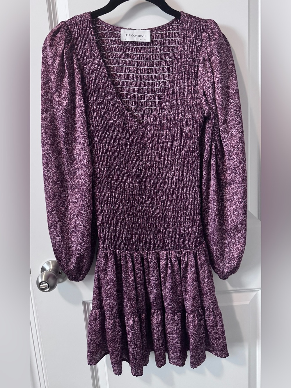 NWT-Self Contrast-Metallic Purple Smocked Tiered Dress-Small
